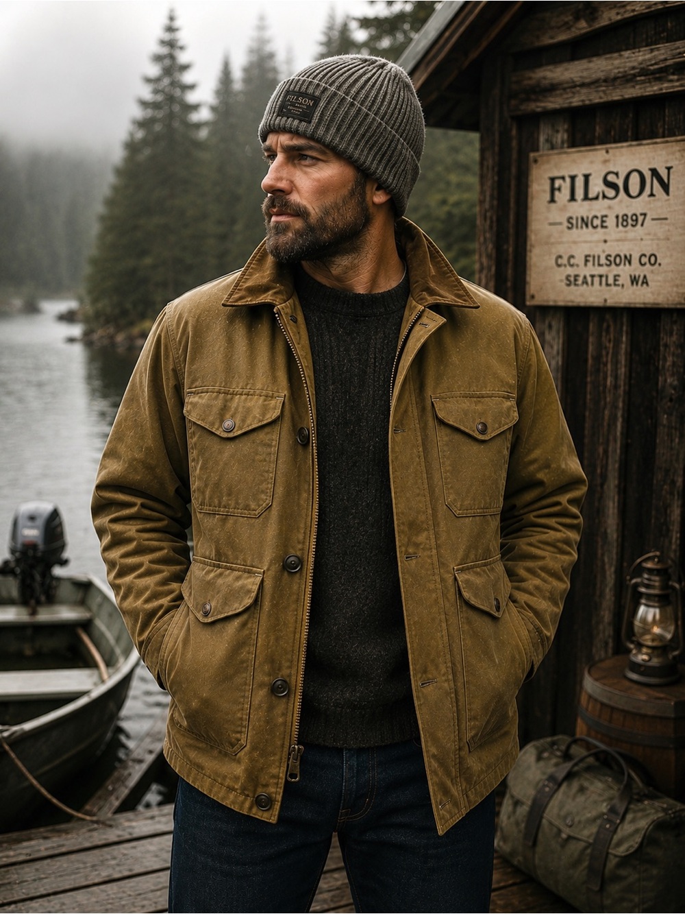 Filson USA Made Waxed Field Jacket Tin Cloth Tan Size M (fits L)